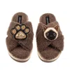 Laines London Women's Brown / Neutrals Boucle Slippers With Paw & Siamese Cat Brooches - Mink In Brown