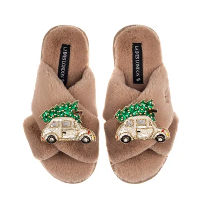 Laines London Women's Brown / Neutrals Classic Laines Christmas Collection Slippers With Double Cream & Gold Chris
