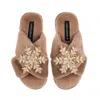 Laines London Women's Brown / Neutrals Classic Laines Christmas Collection Slippers With Double Cream & Gold Snowf In Brown