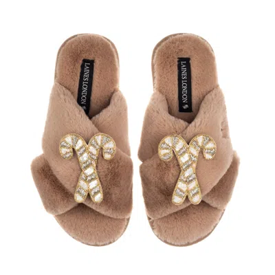 Laines London Women's Brown / Neutrals Classic Laines Christmas Collection Slippers With Double Gold & Silver Cand