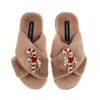 Laines London Women's Brown / Neutrals Classic Laines Christmas Collection Slippers With Double Red Candy Cane Bro In Brown