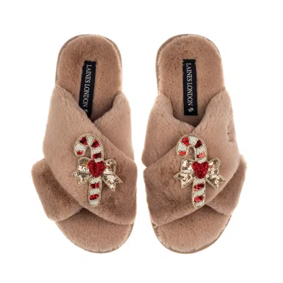 Laines London Women's Brown / Neutrals Classic Laines Christmas Collection Slippers With Double Red Candy Cane Bro
