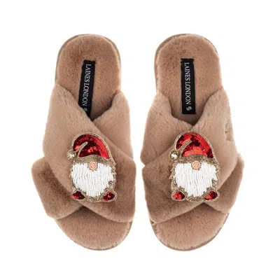 Laines London Women's Brown / Neutrals Classic Laines Christmas Collection Slippers With Double Red Gonk Brooches 
