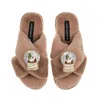 Laines London Women's Brown / Neutrals Classic Laines Slippers Christmas Collection With Double Snow Globe Brooche In Brown