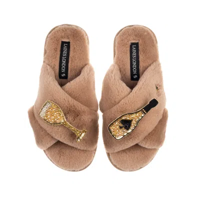 Laines London Women's Brown / Neutrals Classic Laines Slippers With Ace Of Champagne Brooches - Toffee