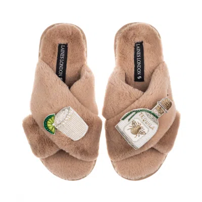 Laines London Women's Brown / Neutrals Classic Laines Slippers With Agave Tequila Brooches - Toffee