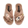 Laines London Women's Brown / Neutrals Classic Laines Slippers With Angelic Rose Wine Brooches - Toffee In Brown