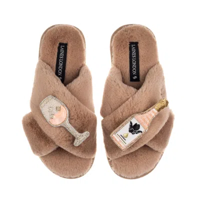 Laines London Women's Brown / Neutrals Classic Laines Slippers With Angelic Rose Wine Brooches - Toffee