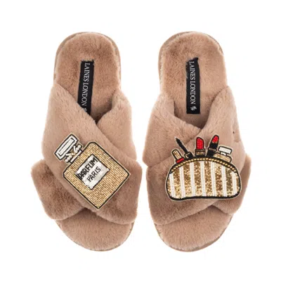 Laines London Women's Brown / Neutrals Classic Laines Slippers With Beauty Bag & Perfume Brooches - Toffee