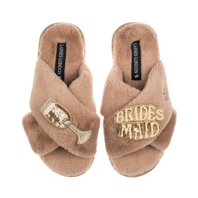Laines London Women's Brown / Neutrals Classic Laines Slippers With Bridesmaid Brooches - Toffee
