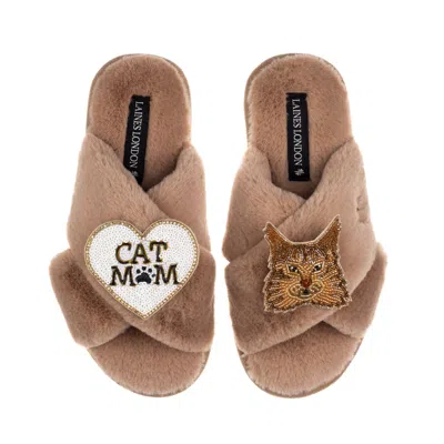 Laines London Women's Brown / Neutrals Classic Laines Slippers With Cat Mum/mom & Ginger Norwegian Forest Cat Broo