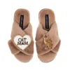 Laines London Women's Brown / Neutrals Classic Laines Slippers With Cat Mum/mom & Sitting Ginger Cat Brooches - To In Brown