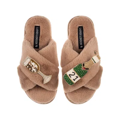 Laines London Women's Brown / Neutrals Classic Laines Slippers With Champagne & Glass 21st Birthday Brooches - Tof