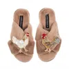 Laines London Women's Brown / Neutrals Classic Laines Slippers With Chicken & Cockrel Brooches - Toffee In Brown