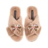 Laines London Women's Brown / Neutrals Classic Laines Slippers With Christmas Gingerbread Bows Brooches - Toffee In Brown