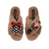 Laines London Women's Brown / Neutrals Classic Laines Slippers With Christmas Red Nutcracker & Bauble Brooches - T In Brown