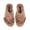 Laines London Women's Brown / Neutrals Classic Laines Slippers With Cowgirl Hat & Cowgirl Boots Brooches - Toffee In Brown