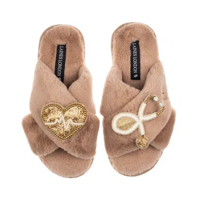 Laines London Women's Brown / Neutrals Classic Laines Slippers With Doctor Brooches - Toffee
