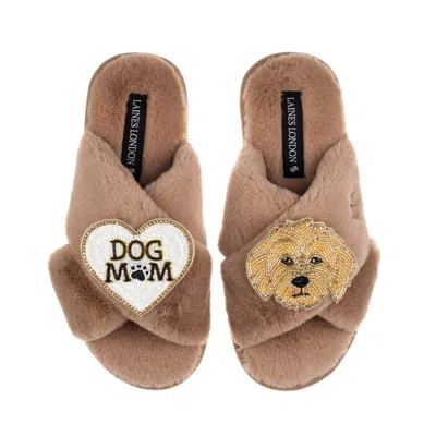 Laines London Women's Brown / Neutrals Classic Laines Slippers With Dog Mum / Mom & Golden Cockapoo Brooches - Tof