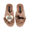 Laines London Women's Brown / Neutrals Classic Laines Slippers With Dog Mum/mom & Black & Tan Dachshund Brooches - In Brown