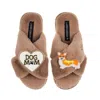 Laines London Women's Brown / Neutrals Classic Laines Slippers With Dog Mum/mom & Corgi Brooches - Toffee In Brown