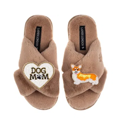 Laines London Women's Brown / Neutrals Classic Laines Slippers With Dog Mum/mom & Corgi Brooches - Toffee