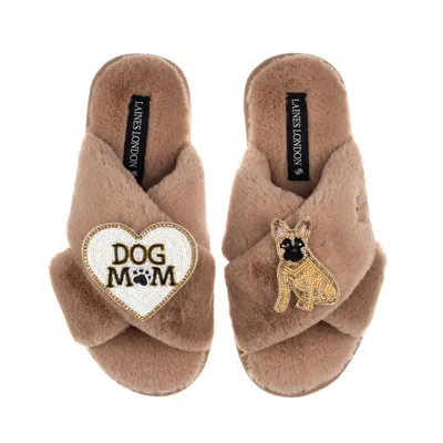 Laines London Women's Brown / Neutrals Classic Laines Slippers With Dog Mum/mom & Fawn Sitting French Bulldog Broo