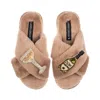 Laines London Women's Brown / Neutrals Classic Laines Slippers With Dom Darling Champagne Brooches - Toffee In Brown
