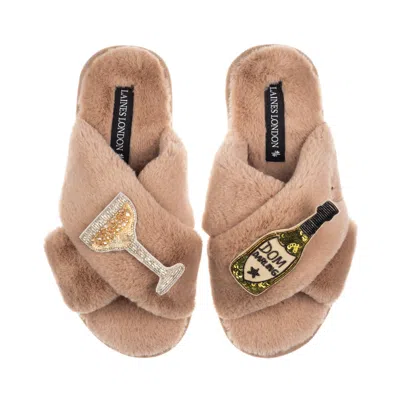 Laines London Women's Brown / Neutrals Classic Laines Slippers With Dom Darling Champagne Brooches - Toffee