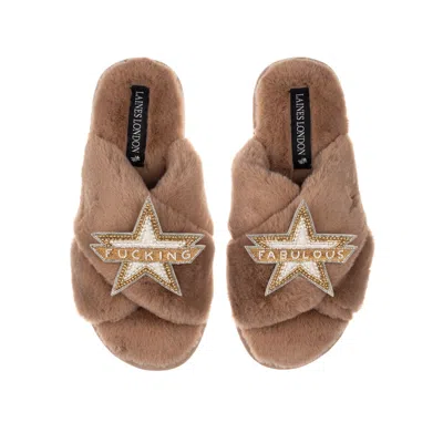 Laines London Women's Brown / Neutrals Classic Laines Slippers With Fucking Fabulous Brooches - Toffee