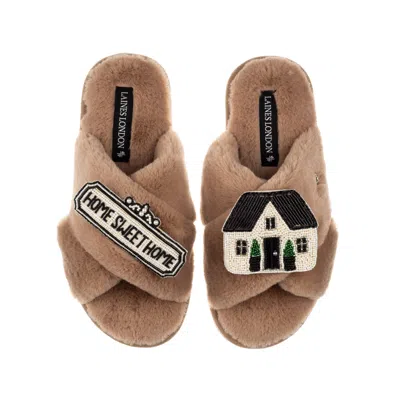 Laines London Women's Brown / Neutrals Classic Laines Slippers With Home Sweet Home Brooches - Toffee