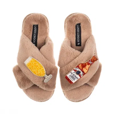 Laines London Women's Brown / Neutrals Classic Laines Slippers With Laines American Lager Brooches - Toffee