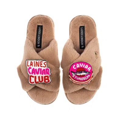 Laines London Women's Brown / Neutrals Classic Laines Slippers With Laines Caviar Club Brooches - Toffee