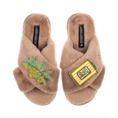 Laines London Women's Brown / Neutrals Classic Laines Slippers With Olives & Olive Oil Brooches - Toffee