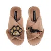 Laines London Women's Brown / Neutrals Classic Laines Slippers With Paw & Black & Tan Dachshund Brooches - Toffee In Animal Print