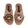 Laines London Women's Brown / Neutrals Classic Laines Slippers With Paw & Black & White Sitting French Bulldog Bro In Brown