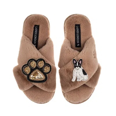 Laines London Women's Brown / Neutrals Classic Laines Slippers With Paw & Black & White Sitting French Bulldog Bro
