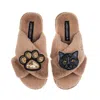 Laines London Women's Brown / Neutrals Classic Laines Slippers With Paw & Black Scottish Fold Cat Brooches - Toffe In Brown