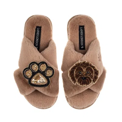 Laines London Women's Brown / Neutrals Classic Laines Slippers With Paw & Chocolate Cockapoo Brooches - Toffee