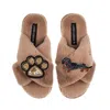 Laines London Women's Brown / Neutrals Classic Laines Slippers With Paw & Dapple Dachshund Brooches - Toffee In Brown