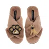 Laines London Women's Brown / Neutrals Classic Laines Slippers With Paw & Fawn Sitting French Bulldog Brooches - T In Brown