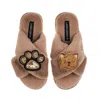 Laines London Women's Brown / Neutrals Classic Laines Slippers With Paw & Ginger Persian Cat Brooches - Toffee In Brown
