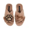 Laines London Women's Brown / Neutrals Classic Laines Slippers With Paw & Red Dachshund Brooches - Toffee In Animal Print