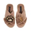 Laines London Women's Brown / Neutrals Classic Laines Slippers With Paw & Sitting Ginger Cat Brooches - Toffee In Brown