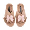 Laines London Women's Brown / Neutrals Classic Laines Slippers With Pink Stripe Bow Brooches - Toffee In Brown