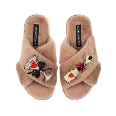 Laines London Women's Brown / Neutrals Classic Laines Slippers With Popping Champagne Brooches - Toffee In Multi