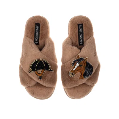 Laines London Women's Brown / Neutrals Classic Laines Slippers With Riding Hat & Horse Brooches - Toffee