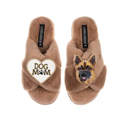 Laines London Women's Brown / Neutrals Classic Laines Slippers With Roxy The German Shepherd & Dog Mum/mom Brooche