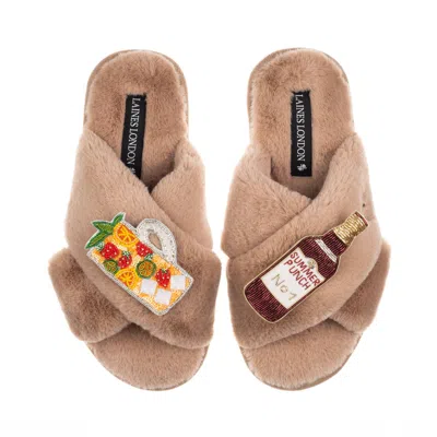 Laines London Women's Brown / Neutrals Classic Laines Slippers With Summer Punch Brooches - Toffee