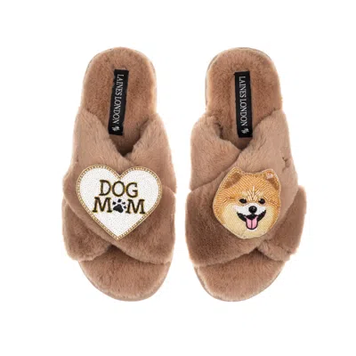 Laines London Women's Brown / Neutrals Classic Laines Slippers With Teddy The Pomeranian & Dog Mum / Mom Brooches